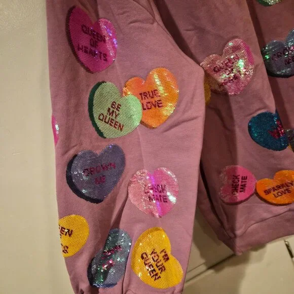 Queen of Sparkles Sequin Conversation Heart Sweatshirt - Picture 2 of 8
